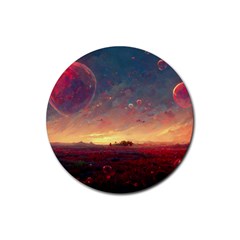 Fantasy World Red Bubbles Landscape Rubber Coaster (round) by Wegoenart