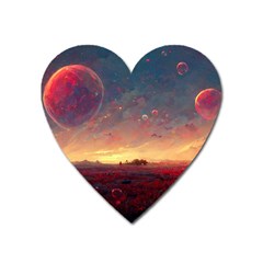 Fantasy World Red Bubbles Landscape Heart Magnet by Wegoenart