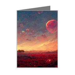 Fantasy World Red Bubbles Landscape Mini Greeting Card by Wegoenart