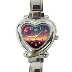 Fantasy World Red Bubbles Landscape Heart Italian Charm Watch by Wegoenart