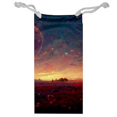 Fantasy World Red Bubbles Landscape Jewelry Bag by Wegoenart