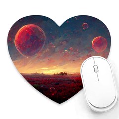 Fantasy World Red Bubbles Landscape Heart Mousepad by Wegoenart