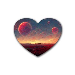 Fantasy World Red Bubbles Landscape Rubber Heart Coaster (4 Pack) by Wegoenart