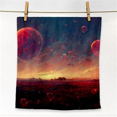 Fantasy World Red Bubbles Landscape Face Towel by Wegoenart