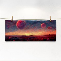 Fantasy World Red Bubbles Landscape Hand Towel by Wegoenart