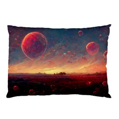 Fantasy World Red Bubbles Landscape Pillow Case by Wegoenart