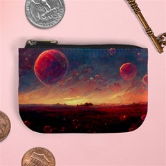 Fantasy World Red Bubbles Landscape Mini Coin Purse by Wegoenart