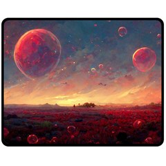 Fantasy World Red Bubbles Landscape Fleece Blanket (medium)  by Wegoenart