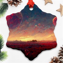 Fantasy World Red Bubbles Landscape Snowflake Ornament (two Sides) by Wegoenart