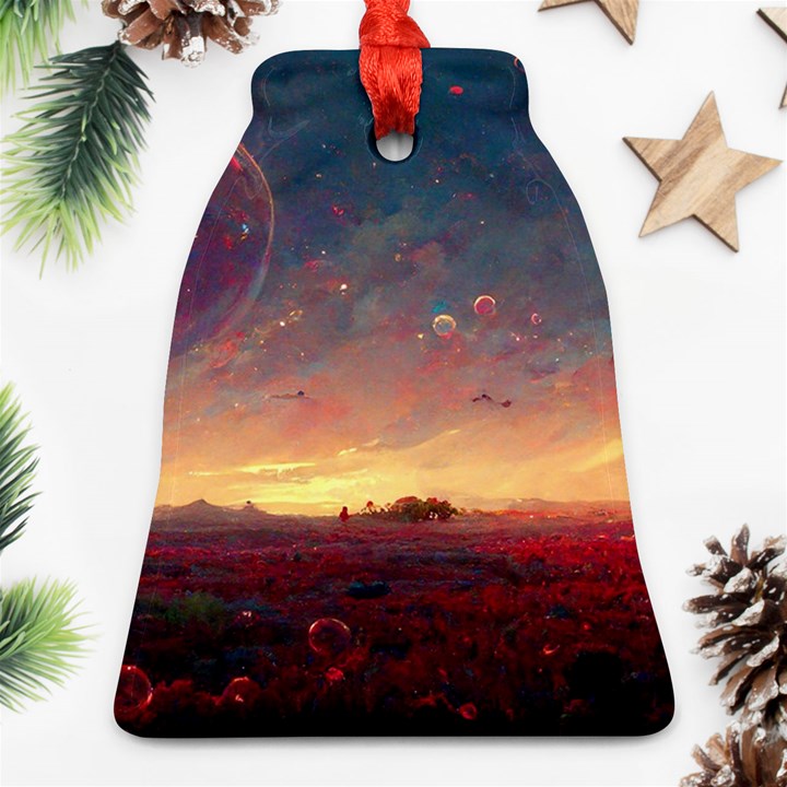 Fantasy World Red Bubbles Landscape Bell Ornament (Two Sides)