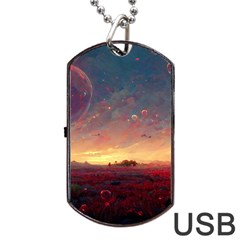 Fantasy World Red Bubbles Landscape Dog Tag Usb Flash (two Sides) by Wegoenart