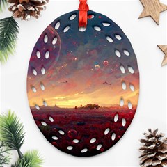 Fantasy World Red Bubbles Landscape Oval Filigree Ornament (two Sides) by Wegoenart