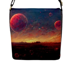 Fantasy World Red Bubbles Landscape Flap Closure Messenger Bag (l) by Wegoenart