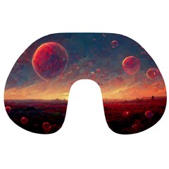 Fantasy World Red Bubbles Landscape Travel Neck Pillow by Wegoenart