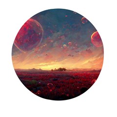 Fantasy World Red Bubbles Landscape Mini Round Pill Box by Wegoenart