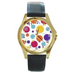 Background Polka Dot Round Gold Metal Watch