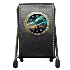 Northern Light North Sky Night Pen Holder Desk Clock by Ravend