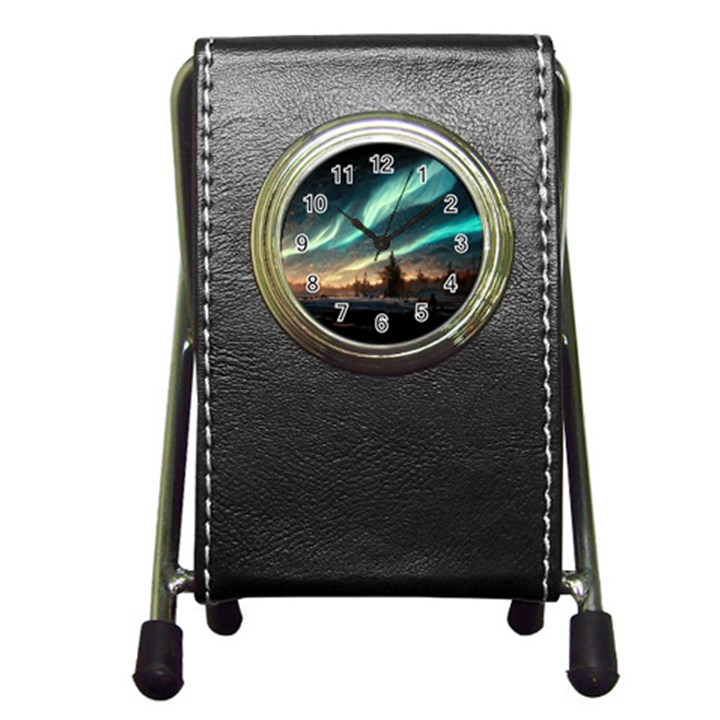 Northern Light North Sky Night Pen Holder Desk Clock