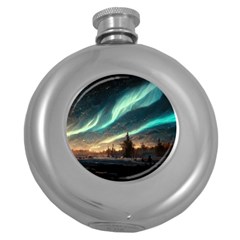 Northern Light North Sky Night Round Hip Flask (5 Oz) by Ravend