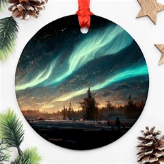 Northern Light North Sky Night Round Ornament (two Sides) by Ravend