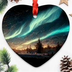 Northern Light North Sky Night Heart Ornament (two Sides) by Ravend