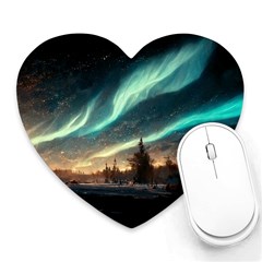 Northern Light North Sky Night Heart Mousepad by Ravend