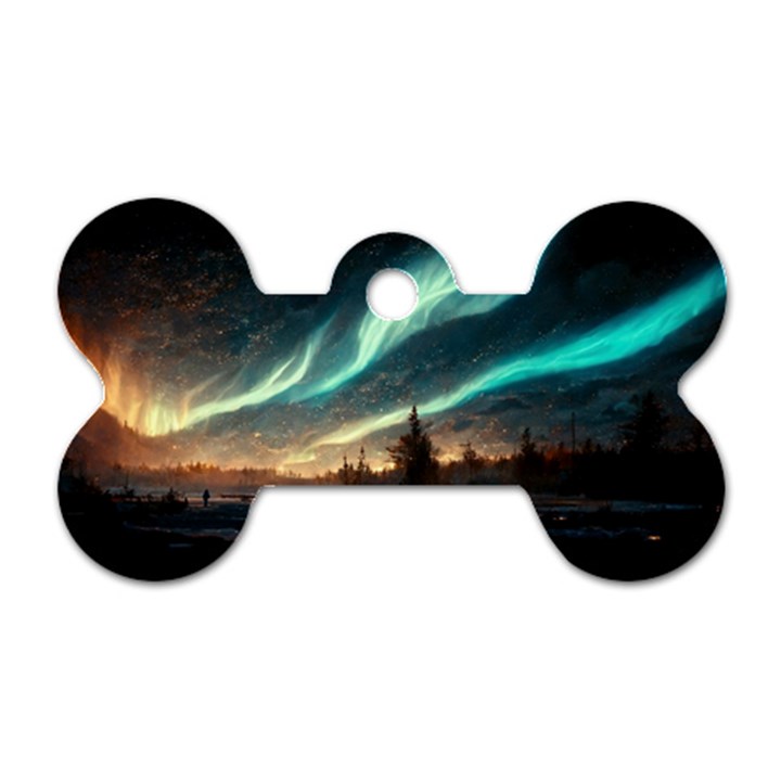 Northern Light North Sky Night Dog Tag Bone (Two Sides)