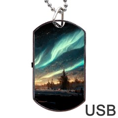 Northern Light North Sky Night Dog Tag Usb Flash (two Sides) by Ravend