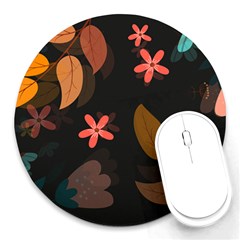 Flower Leaves Background Floral Round Mousepad by Ravend