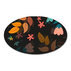 Flower Leaves Background Floral Oval Magnet by Ravend