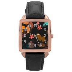 Flower Leaves Background Floral Rose Gold Leather Watch  by Ravend