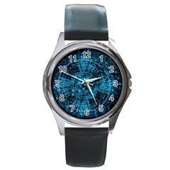 Network Circuit Board Trace Round Metal Watch by Ravend