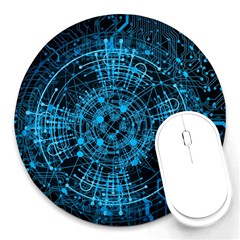 Network Circuit Board Trace Round Mousepad by Ravend