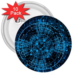 Network Circuit Board Trace 3  Buttons (10 Pack)  by Ravend