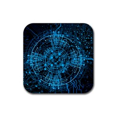 Network Circuit Board Trace Rubber Coaster (square) by Ravend