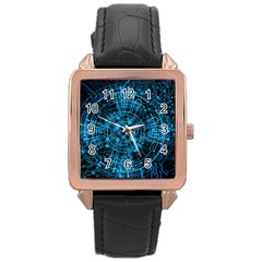 Network Circuit Board Trace Rose Gold Leather Watch  by Ravend