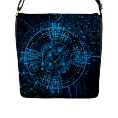 Network Circuit Board Trace Flap Closure Messenger Bag (l) by Ravend