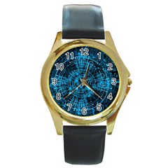 Network Circuit Board Trace Round Gold Metal Watch by Ravend