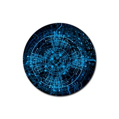 Network Circuit Board Trace Rubber Coaster (round) by Ravend