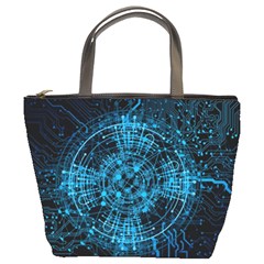 Network Circuit Board Trace Bucket Bag by Ravend