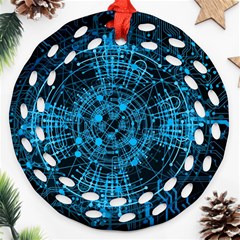 Network Circuit Board Trace Round Filigree Ornament (two Sides) by Ravend