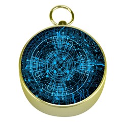 Network Circuit Board Trace Gold Compasses by Ravend