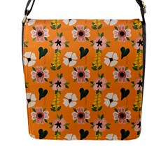 Flower White Pattern Floral Flap Closure Messenger Bag (l) by Ravend