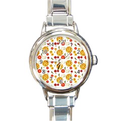 Illustration Pizza Background Vegetable Round Italian Charm Watch by Ravend