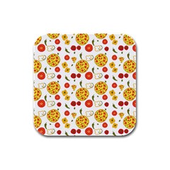 Illustration Pizza Background Vegetable Rubber Square Coaster (4 Pack) by Ravend