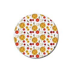 Illustration Pizza Background Vegetable Rubber Coaster (round) by Ravend