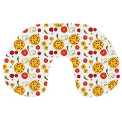 Illustration Pizza Background Vegetable Travel Neck Pillow by Ravend