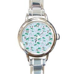 Flower Pattern Wallpaper Seamless Round Italian Charm Watch by Ravend