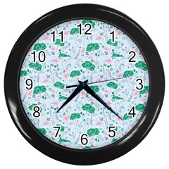 Flower Pattern Wallpaper Seamless Wall Clock (black) by Ravend