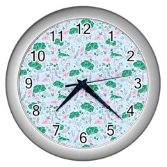 Flower Pattern Wallpaper Seamless Wall Clock (silver) by Ravend